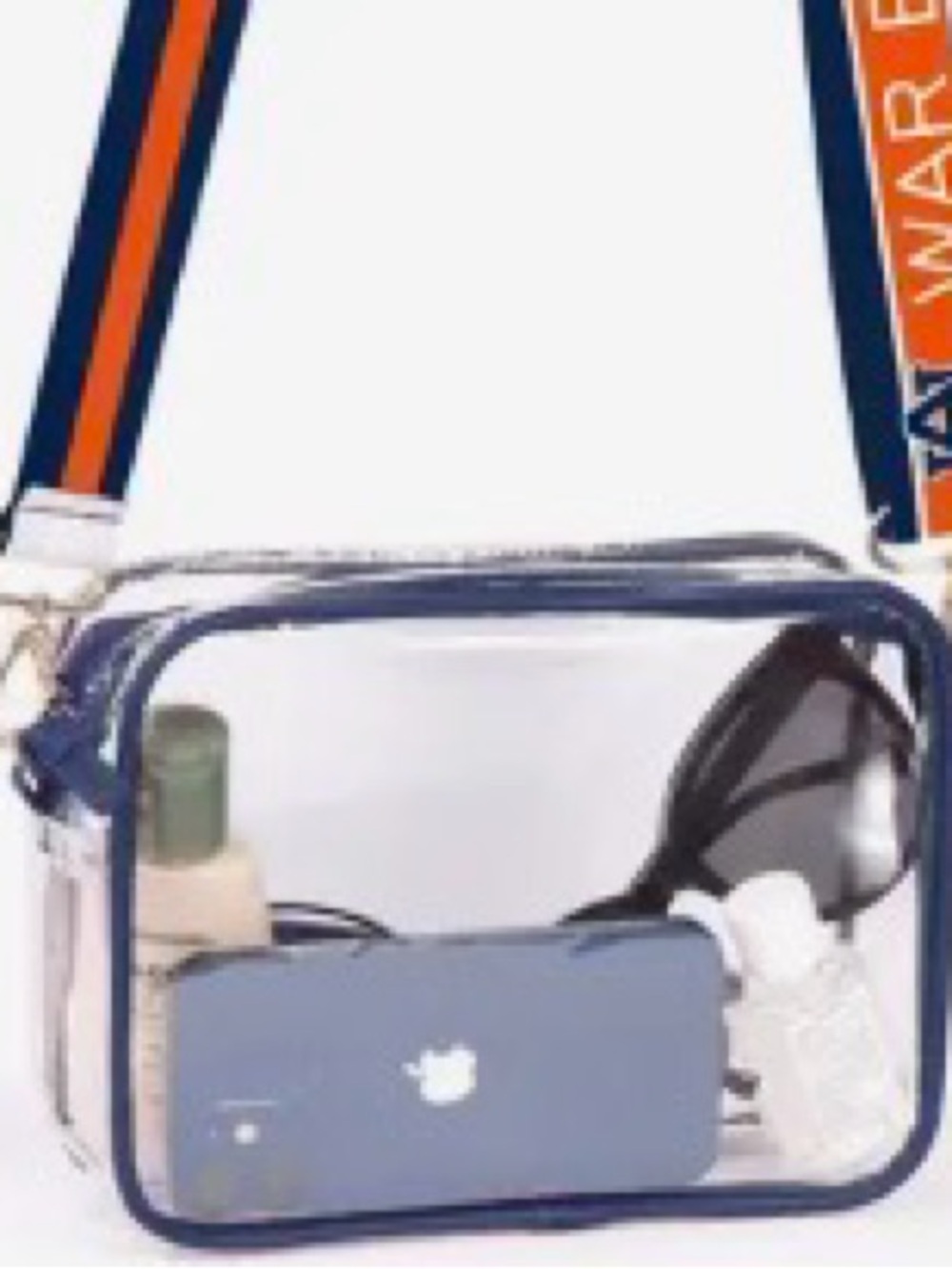 Clear War Eagle Crossbody Bag with Removable Straps - Navy Trim